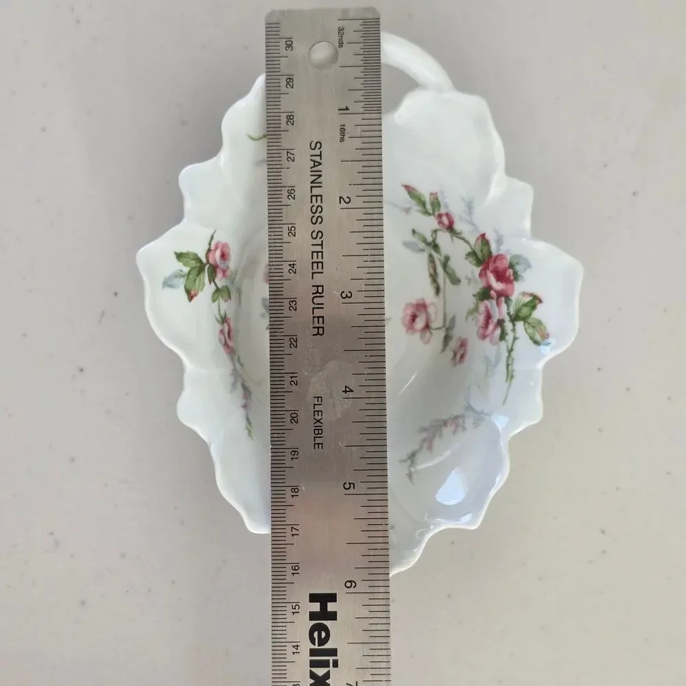 Haviland Limoges France Vintage Floral Handle Dish Pink Roses Porcelain Scallop
